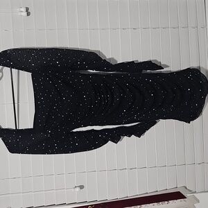 Black With Sparkling Polka Dot Ruched Dress